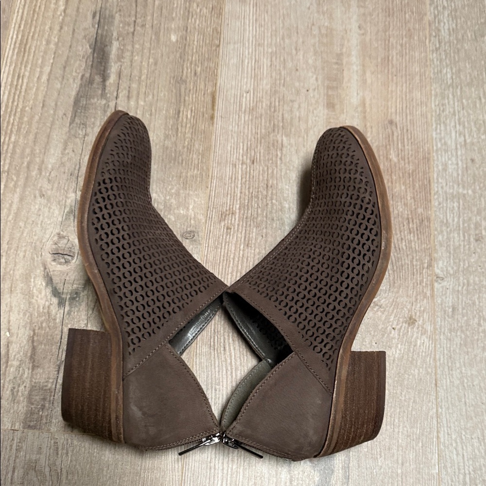 Vince Camuto Brown Perforated Sueded Leather Ankle Boots - Picture 5 of 10